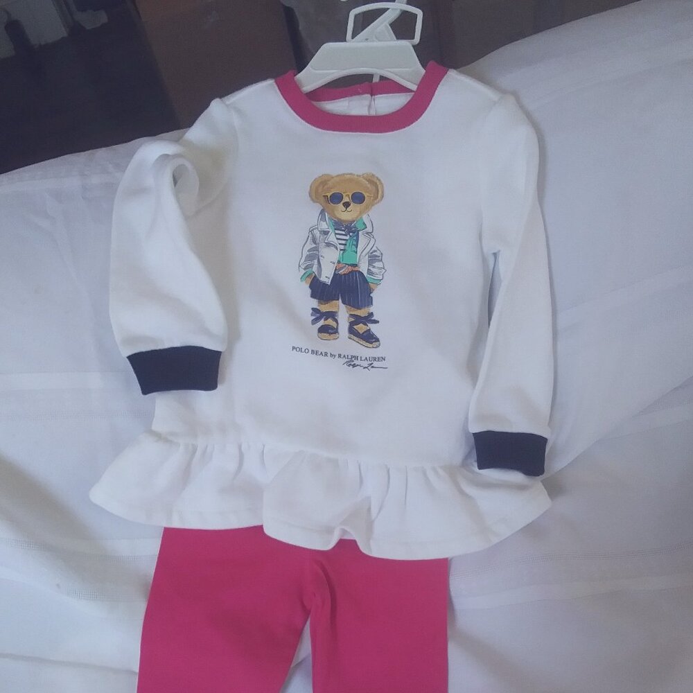 New Ralph Lauren Baby Girls POLO BEAR shirt/legging Fleece long sleeve 12mths